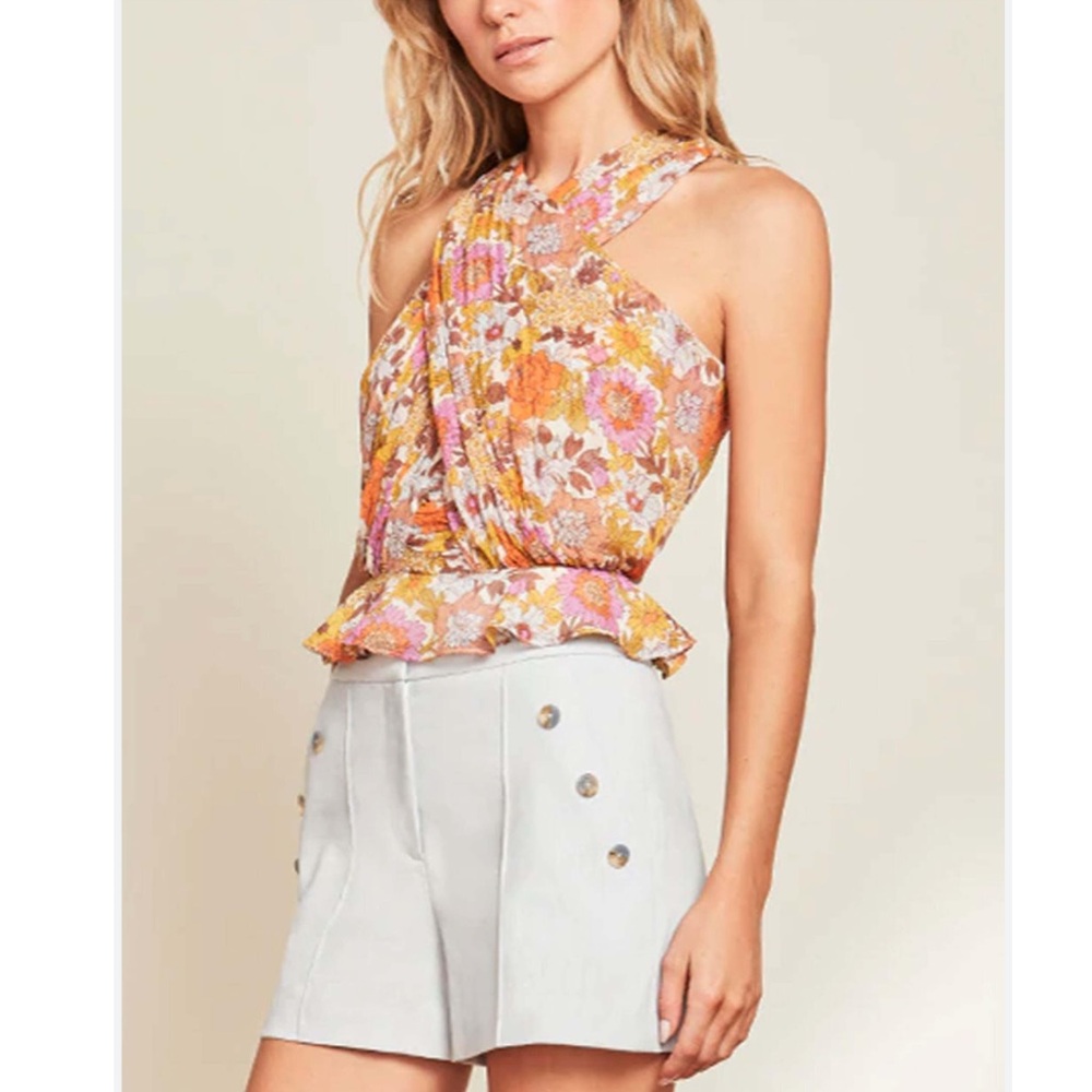 Veronica Beard Kailani Floral Silk Peplum Blouse in Stone Multi Size 10 Feminine - Picture 5 of 16